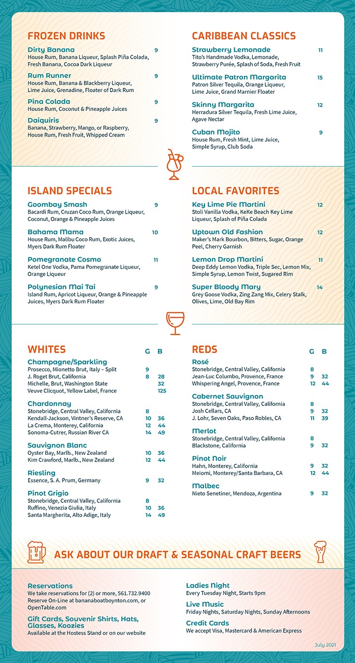 Banana Boat Drink Menu 2